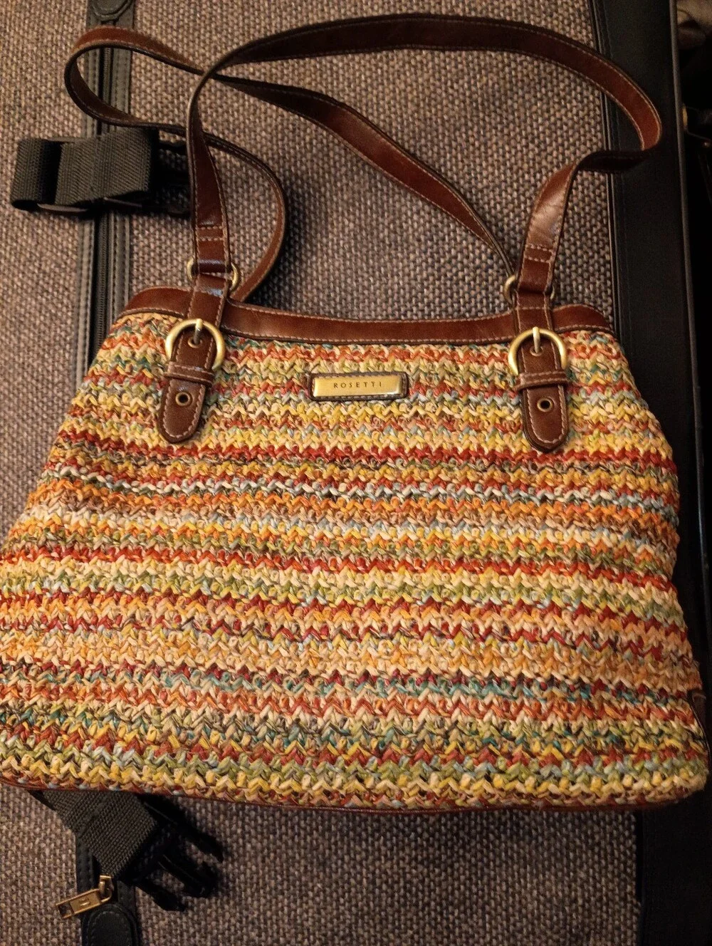 Rosetti Brown-Trim Multicolor Woven Shoulder Bag